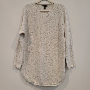 Eileen Fisher Organic Cotton Marled Cream Gray Pullover Sweater